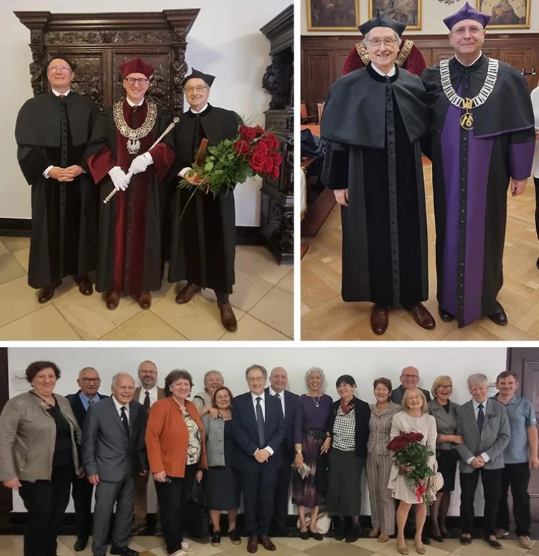 photo montage of Jerzy Rozenblit, accepting honorary professor award at Wroclaw University