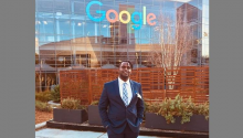 Andrew Kirima standing in front of the Google headquarters