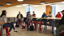 Design technician Annissa Lopez, a senior majoring in environmental engineering, leads students in an orientation and safety training at the Engineering Design Center.