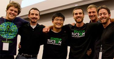 Xiao Qin (third from left) and his Cheap Avocados teammates celebrate their Startup Weekend Tucson 2012 win. The team took top honors for their grocery mobile app equivalent of the cheap gas finder. Photo courtesy of Associated Blogs.