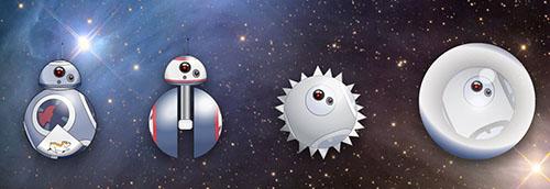 Different design elements in the dynamic "Star Wars" droid BB-8. Illustration by Gianna Biocca/Office for Research and Discovery.