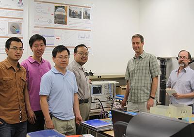 A UA research team made up of (from left to right) Tao Qin; Xiong Wang; Yexian Qin; Hao Xin, principal investigator; Russell Witte, co-principal investigator; and Pier Ingram will apply their new breast cancer imaging technology to bomb detection.
